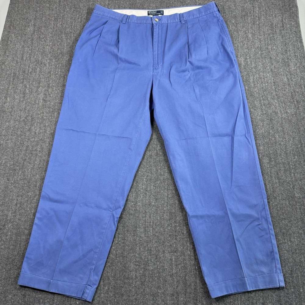 Polo Ralph Lauren Hammond Pants Mens 40x30 Blue Pleated Cotton Chino Khakis